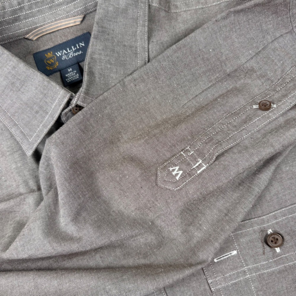 Wallin & Bros Mens Brown Safari Shirt‎ Medium L/S Button Down Utility Work
